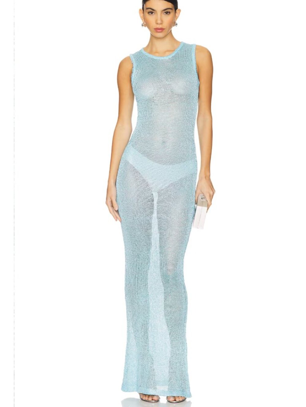 NEW superdown Alix Maxi Dress in Light Blue Knit Sheer Sequin Coverup XS
